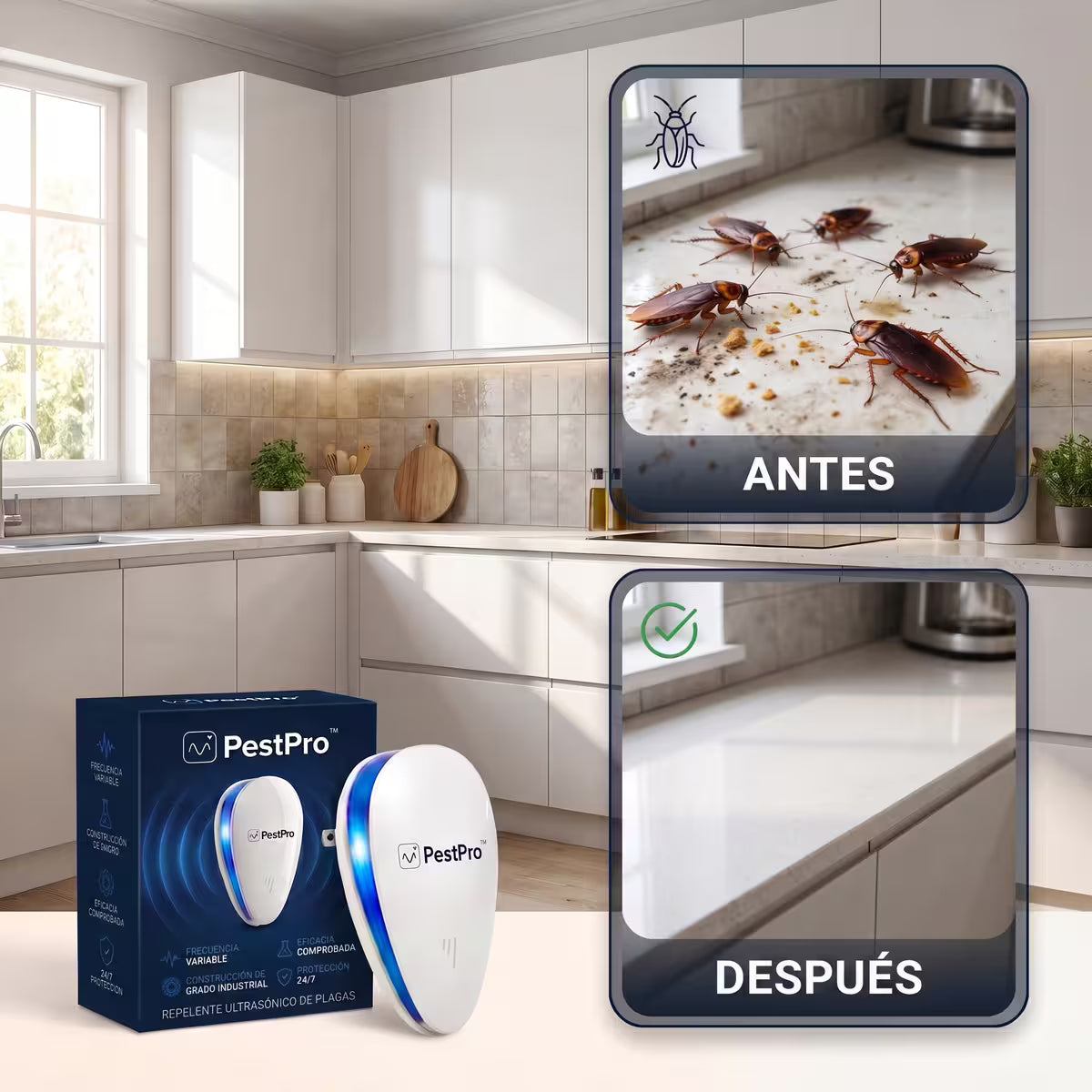 PestPro™ Repelente ultrasónico de plagas – Cucarachas y otras 14 plagas